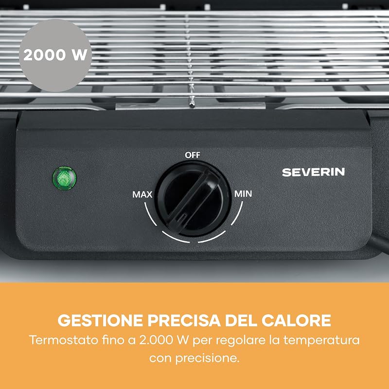 Barbecue Elettrico con Supporto, Griglia in Acciaio Inox, 2000W