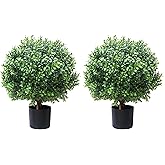 ALL SEASON GREEN 2'T 18''W Boxwood Ball Artificial Topiary Trees Potted Faux Outdoor Plants for Home Porch Decor Set of 2