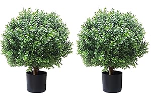 ALL SEASON GREEN 2'T 18''W Boxwood Ball Artificial Topiary Trees Potted Faux Outdoor Plants for Home Porch Decor Set of 2