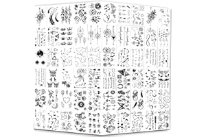 Yazhiji Tiny Waterproof Temporary Tattoos - 60 Sheets, Moon Stars Constellations Music Compass Anchor Words Lines Flowers for Kids Adults Men and Women