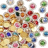 100Pcs Mixed Colors Sew on Rhinestones for Bedazzling Gems,Glass Assorted Gems for Jewelry,Glass Crystal with Metal Base Flower Shaped Claw Flatback for Crafting,Sewable Rhinestones for Clothing(12mm)