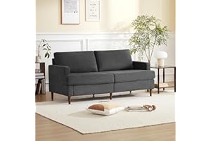 Weture 69”W Loveseat Sofa, Mid Century Modern Couches for Living Room, Small Couch Linen Fabric for Bedroom, 2 Seat Love Seat Sofa with Solid Wood Legs, Dark Grey