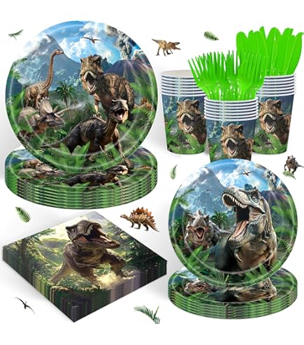 Lot De 4 Nappes Jetables - Motif Forêt Et Dinosaures - Pour Fête D'Anniversaire Enfant Thème Aventure