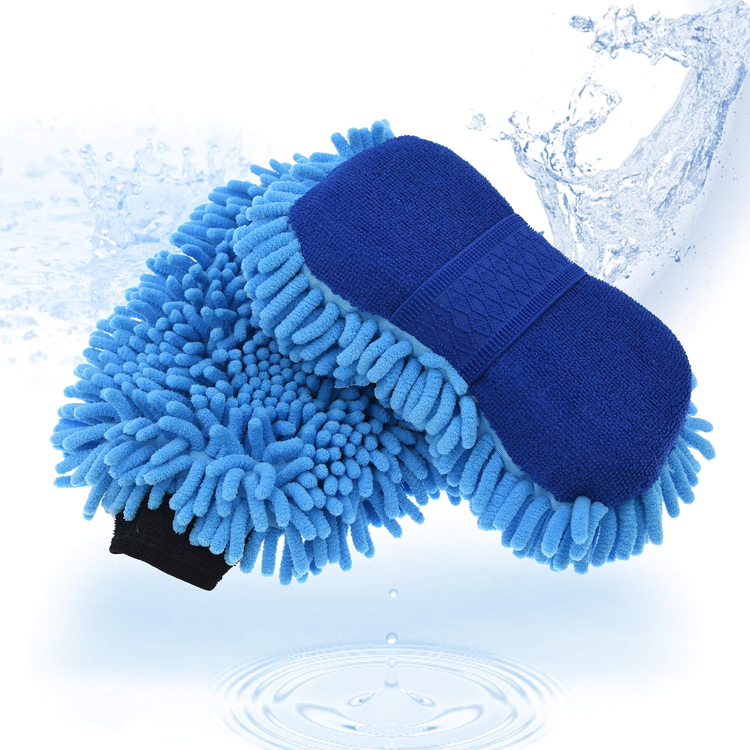 TeKX Premium Large Microfiber Chenille Car Wash Mitt and Car Wash Sponge Set (2 Pack), Washer Friendly, Soft and Scratch Free, Thumb Space Double Sided Mitt, Double Sided Sponge with Grip Band: Automotive