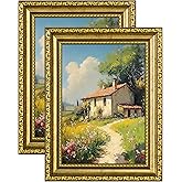 eletecpro 5x7 Picture Frames Set of 2, Vintage Photo Frames with Glass, Display 4x6 Photo with Mat or 5x7 without Mat for Tabletop or Wall Decor, Gold
