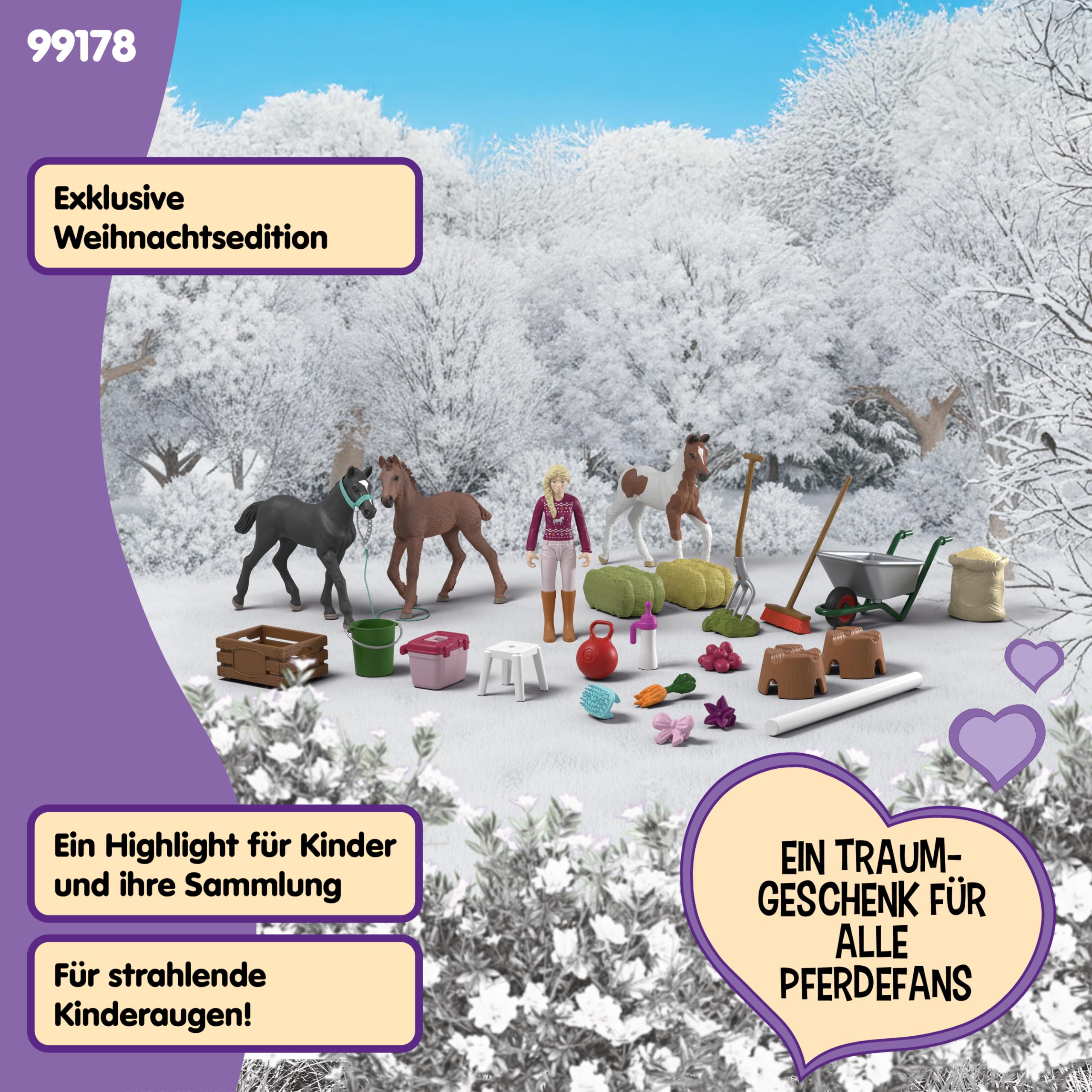 schleich Horse Club | Adventskalender Horse Club 2025 – Weihnachtswunder Fohlenaufzucht 99178 | mit beweglicher Figur Sofia, 3 Pferdefiguren & Zubehör | Geschenkidee für Kinder ab 5 Jahren | 34 Teile 6