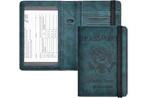 HerriaT Passport and Vaccine Card Holder Combo,Cover Case with CDC Vaccination Card Slot, Leather Travel Documents Organizer Protector, with RFID Blocking, for Women and Men