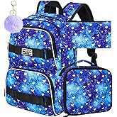 FTJCF 17 Inches Girls Backpack, 3Pcs Love Laptop Backpacks with Lunch Bag, Water Resistant College School Bookbag Set for Teens Students(Blue)