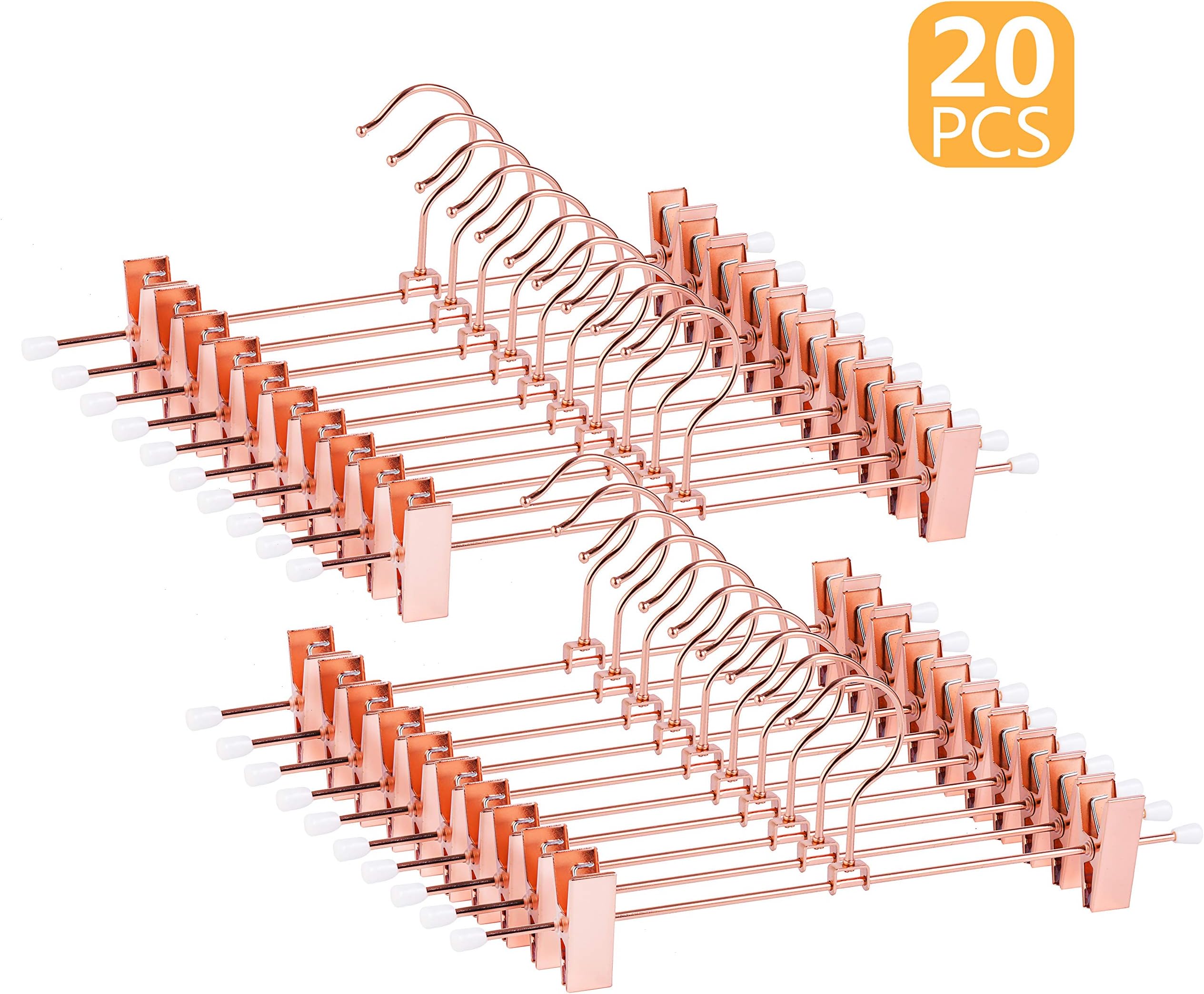 Better to U 11.81" Heavy Duty Metal Hanger Stackable Metal Pants and Skirt Hanger Skirt Hanger Trousers Hanger with Extra Strong Adjustable Clips(20 PCS) (Copper - 30cm Flat Clips)