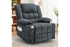 Korser 360° Swivel Rocker Recliner for Adults, Nursery Glider Recliner with Massage and Heating, Rocking Chair with Cup Holder, Manual Recliner Chair for Living Room, Bedroom (Fabric, Dark Gray)