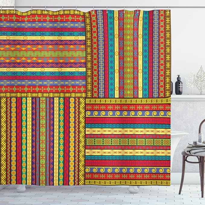 Ambesonne African Shower Curtain, Borders Pattern Old