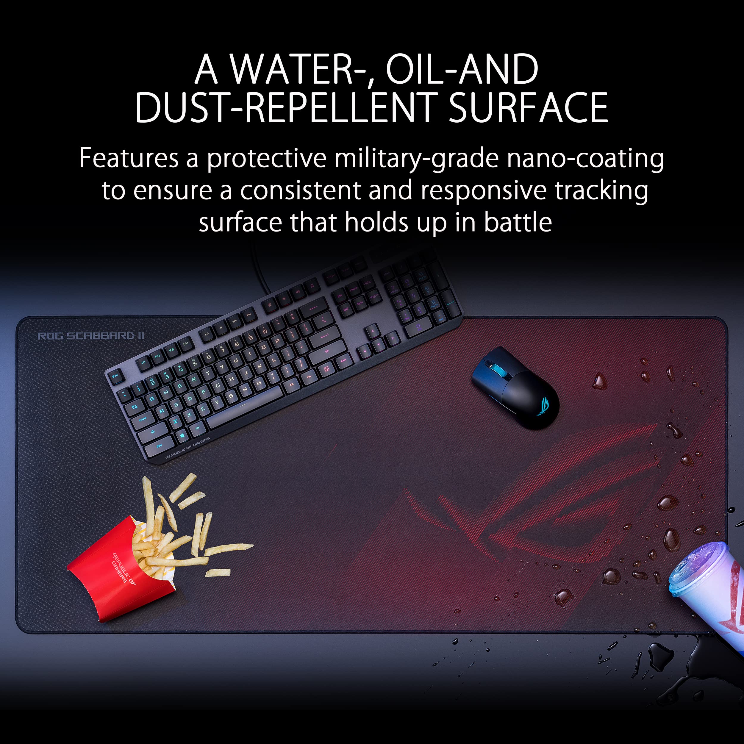 ASUS ROG Scabbard II Gaming Mouse Pad – 14.2” x 10.2” (Medium Size), Smooth Glide Surface, Water/Oil/Dust-Resistant, Anti-Fray Edges, Non-Slip Base - Black