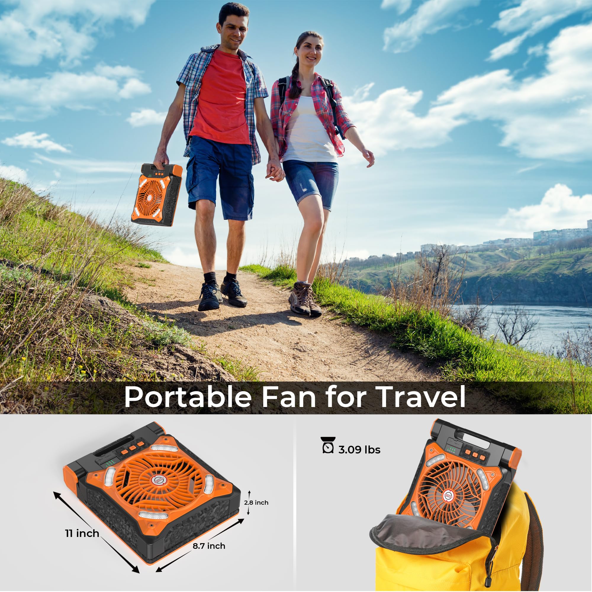 KITWLEMEN Upgraded Solar Camping Fan with Lantern - Rechargeable Battery Operated Fan, 36H Run Time Max, 4 Speeds, 8H Timer, 90° Adjustable Portable Desk Fan for Hurricane, Power Outage, Outdoor Use