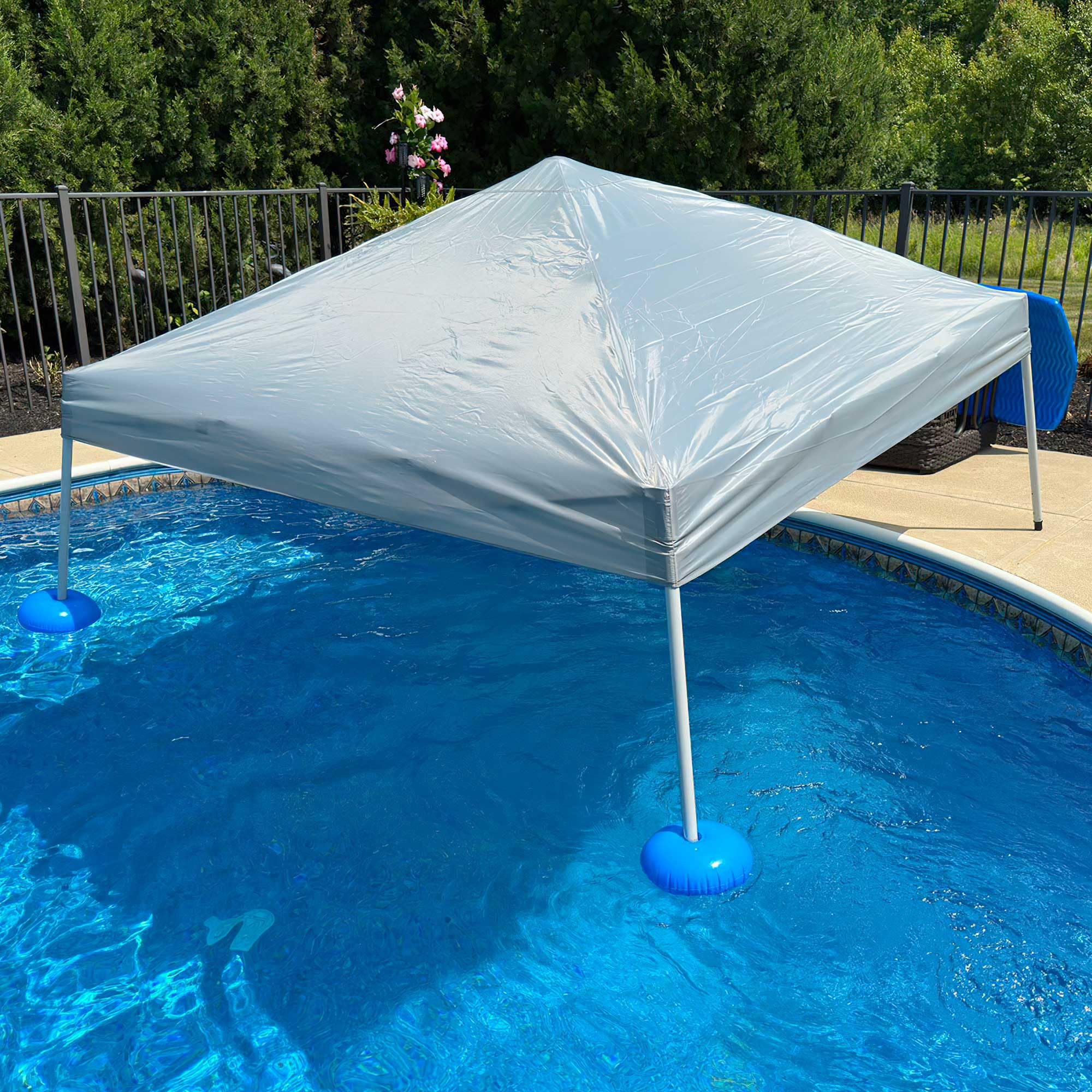 Sunjoy Floating Pool Canopy 10’× 10’ Pop Up Gazebo Grey Fabric Canopy
