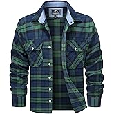 MAGCOMSEN Men's Flannel Shirts Cotton Long Sleeve Plaid Shirt Casual Fashion Button Up Shirts Jackets with 2 Pockets