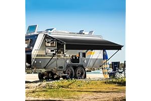YESCAMP Manual RV Awning Complete Kit Retractable Camper Awning for RV or Trailers RV Roll Out Awning for Camper or 5th Wheel,Travel Trailers,Toy Haulers,Motohome(16Ft,Black Frame,Black Fade)