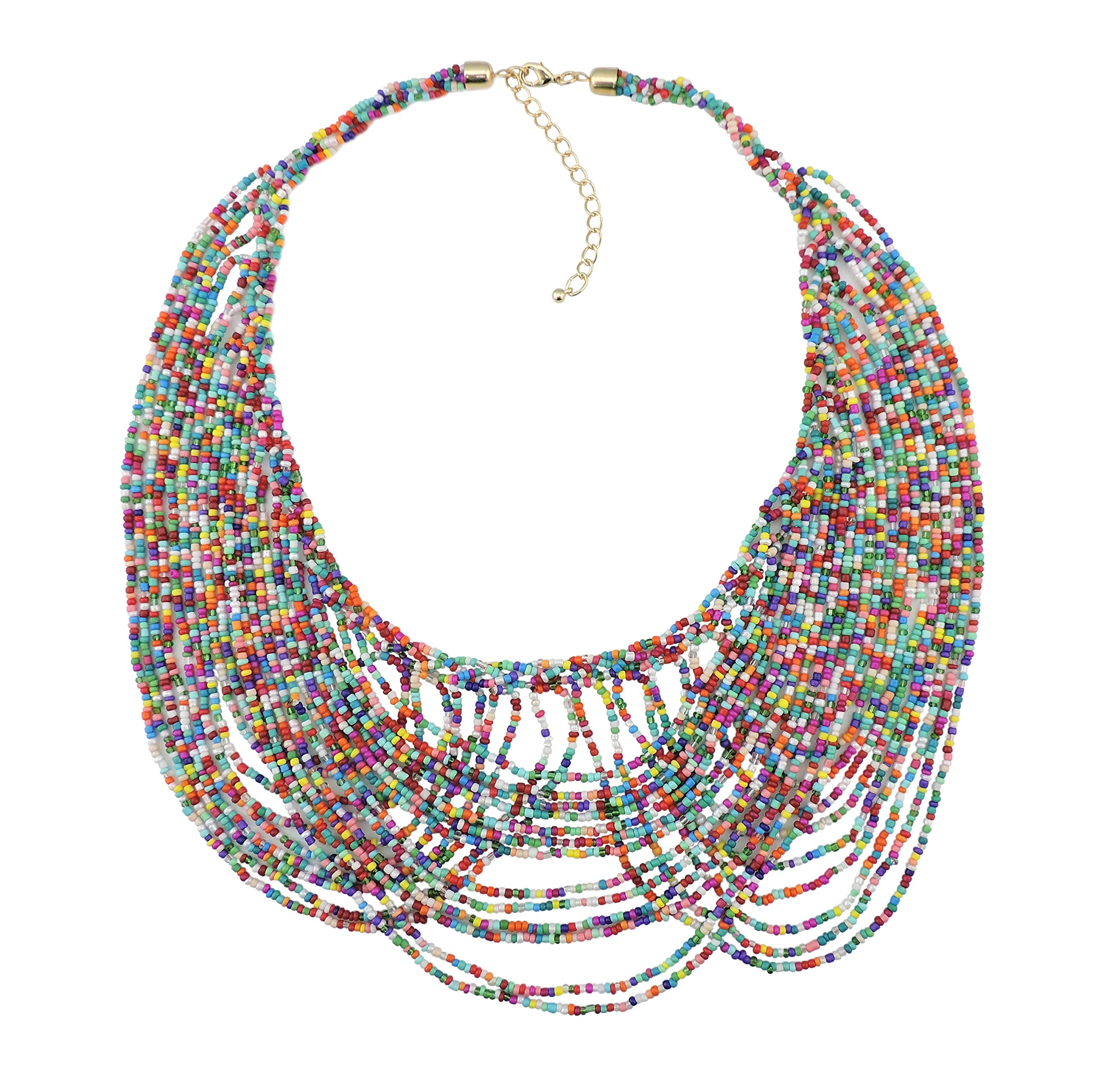 BOCAR Multi Layer Statement Necklace Colorful Beaded Collar Bib Soiree Necklace for Women Gift (NK-10490-Mix)