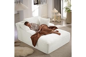 KOPSEE 50" Boneless Couch Sofa Bed Oversized Chaise Lounge Chair Indoor Upholstered Sleeper Sofas Corduroy Cloud Couch Boneless Sofa Reading Chair for Living Room No Assembly Required(C-White, 1 Seat)