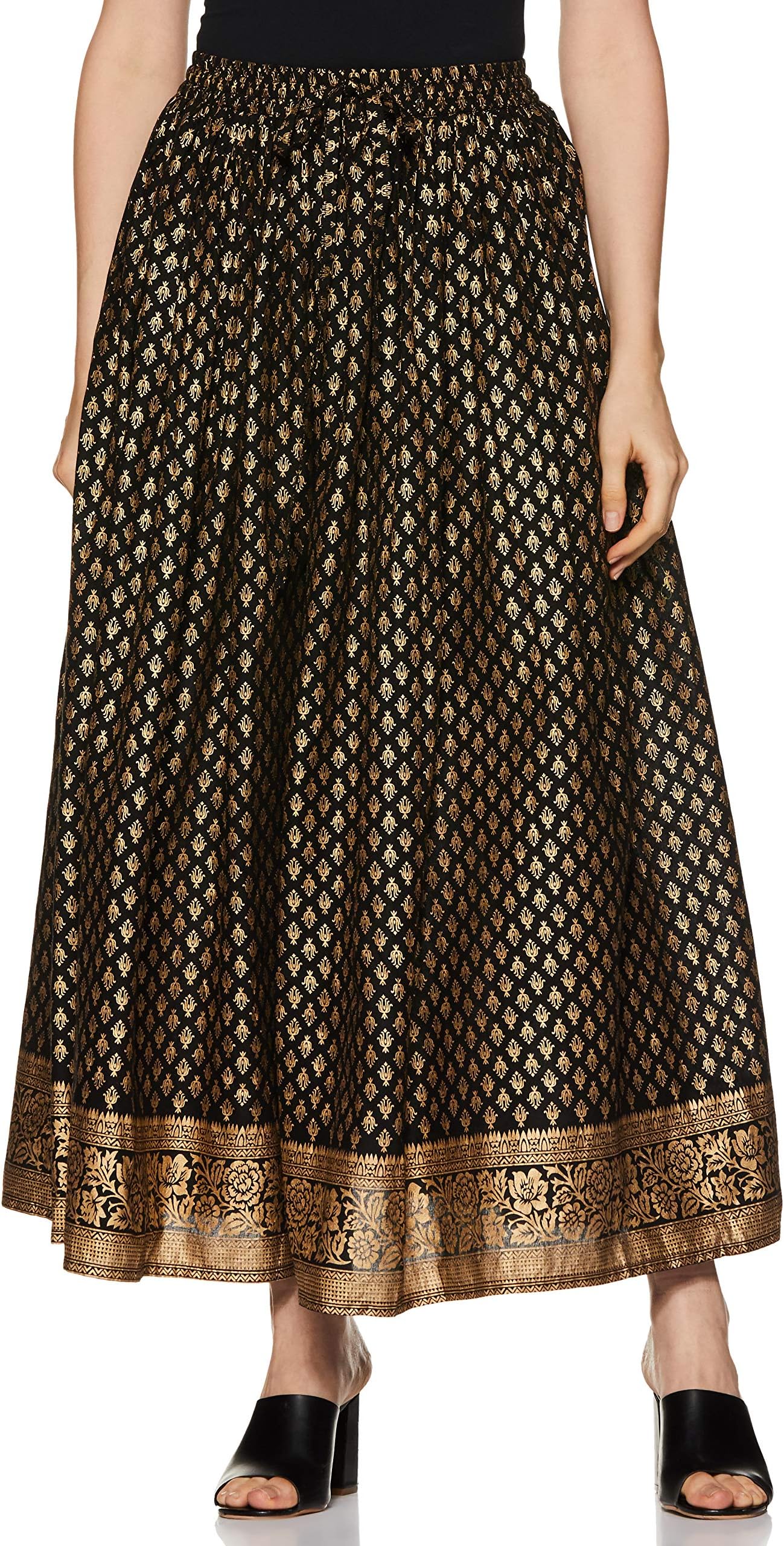 Varanga black & god printed skirt KFF-VAR218693