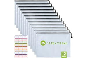 ASTEN 12 Pcs Plastic Mesh Zip File Bags, Waterproof Tear-Resistant Document File Folders, B5 Size Zipper Documents Pouch Document Organizer Bags for School Office Home Travel Storage(11.26×7.9 Inch)