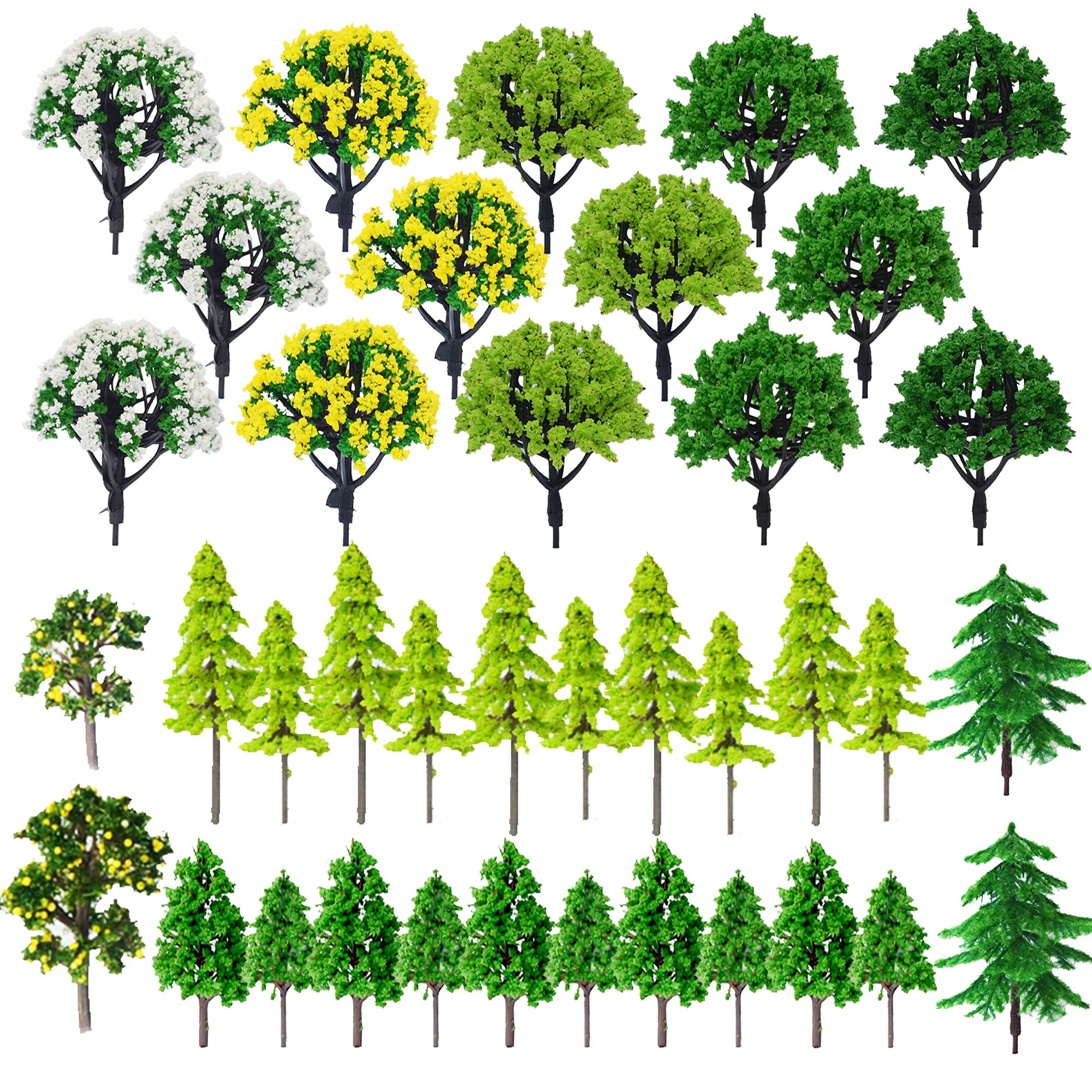 Cayway 44PCS Model Trees 1.3~3.2 Inch Mixed Colorful Accessories Model Train Scenery Architecture Trees Fake Trees for Building Model, Model Scenery with No Bases for DIY Crafts — image 1