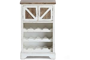 LUXENHÖME LuxenHome 3-Layer Natural Wood Wine Bar Cabinet, Alcohol Storage Side Table with Wine Display for Kitchen Dining Room, 19 inch, Distressed White