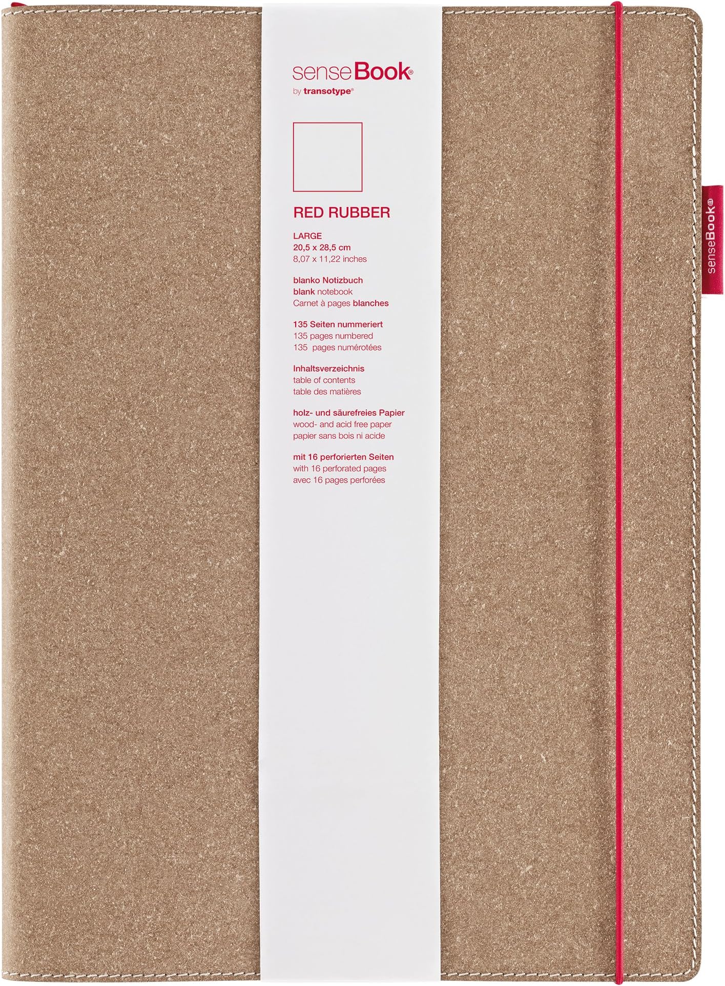 Transotype senseBook Large Leather Red Rubber Blank Notebook