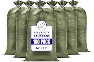 CARRYWELL (Not Made in China) Heavy Duty Sand Bags for Flooding, Empty W/Tie Strings, UV Protection for 1600 Hours, Flood Water Barrier Sandbags,14in x 26in, Sandbag for Weight, 50lb Capacity