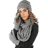 Funky Junque Hat Scarf Glove Set for Women – Matching Winter Set with Ribbed Knit Beanie, Infinity Scarf & Cozy Gloves