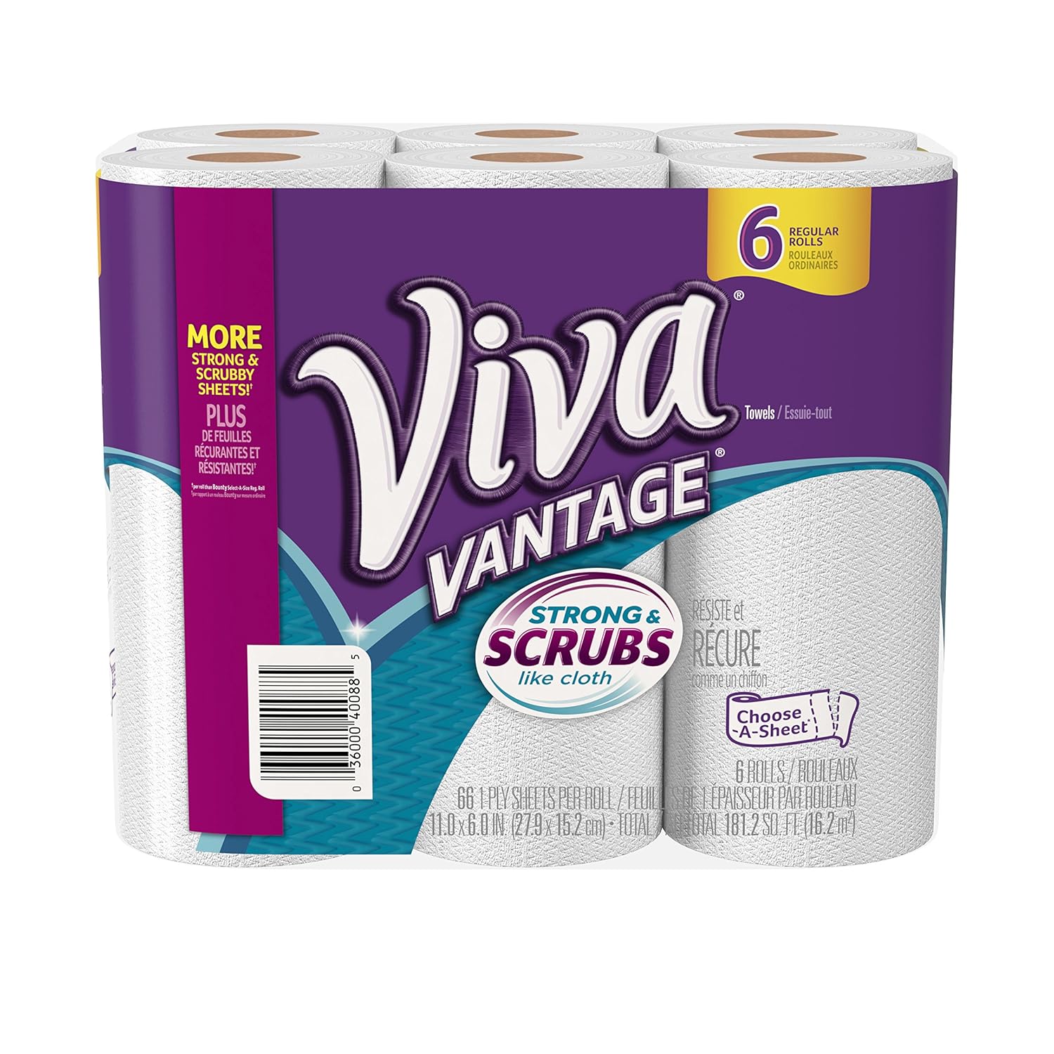Viva Vantage Paper Towels, ChooseaSheet, Regular Roll, 6