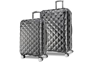 Kenneth Cole REACTION Diamond Tower Collection Lightweight Hardside Expandable 8-Wheel Spinner Travel Luggage, Black, 2-Piece Set (20" & 28")