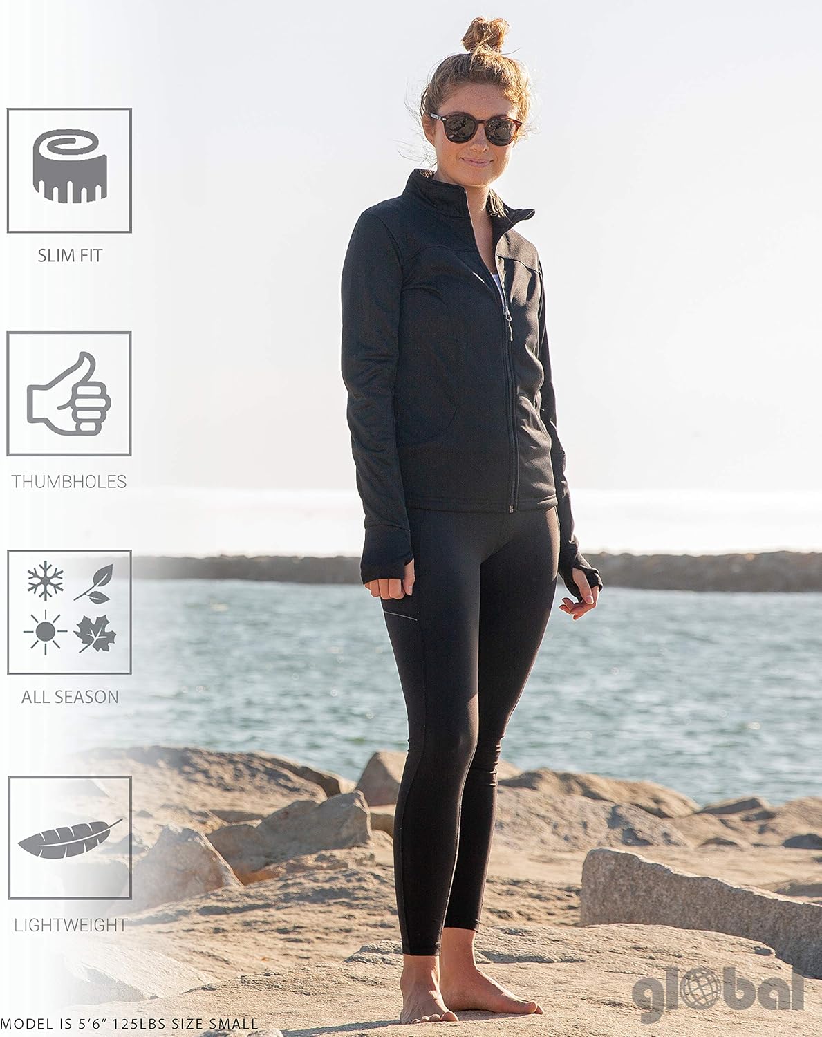 Global Blank Women’s Slim Fit Lightweight Full Zip Up Yoga Workout Jacket at  Women’s Clothing store