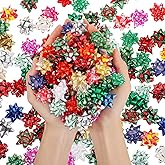Yilloog 300 Pieces Christmas Mini Gift Wrapping Bows Gift Bows Colorful Self Adhesive Wrap Bow for Small Presents Wrapping Christmas Birthday Holiday Party Decor(1 Inch)