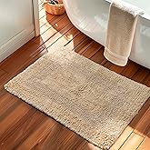 KEMA Soft 100% Cotton Linen Bath Mat 17"x24" - Regular Use Rectangular Spa Mat Rug Plush Water Absorbent, Decorative Border for Bathroom Vanity, Bathtub/Shower - Machine Washable - 1 Pack