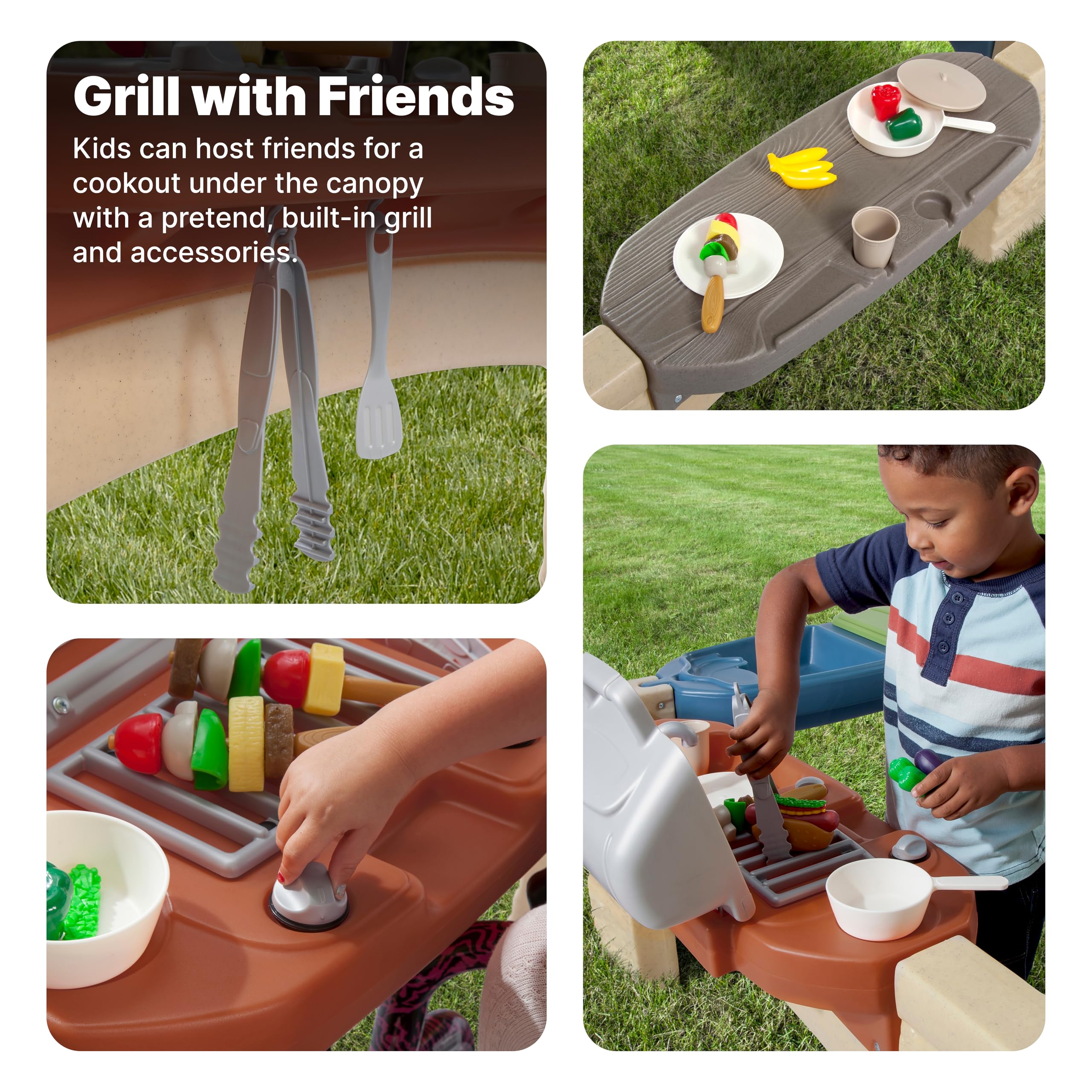 Step2 All Around Playtime Patio with Canopy Playset – Shaded Outdoor Playhouse for Kids with Realistic, Interactive Features, Room for Multiple Toddlers to Play – Dimensions: 60