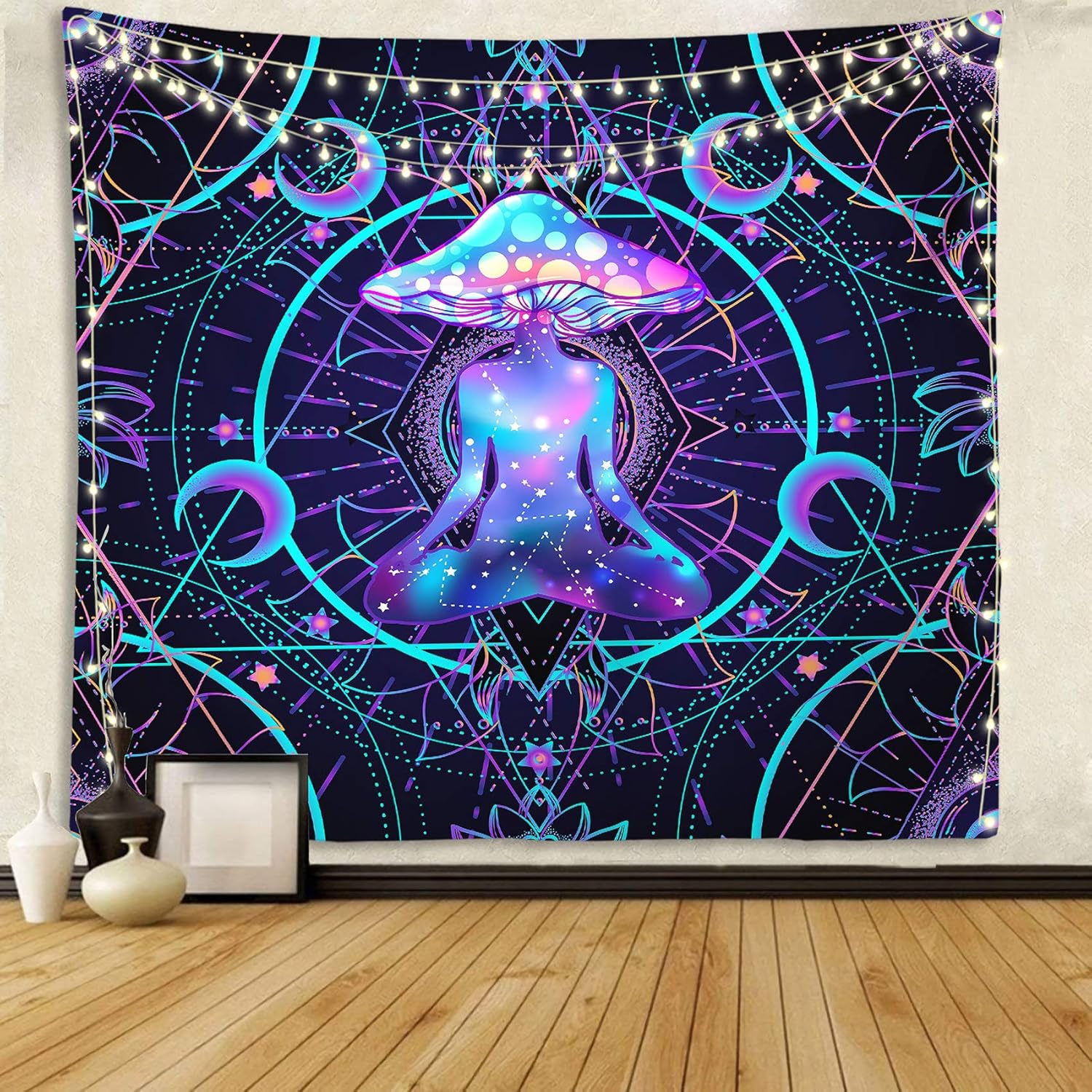 Trippy Tapestry Psychedelic Wall Hanging Mushroom Chakra Wall Blanket Decor for Home, Bedroom, Living Room and Dorm 59x59 Inches