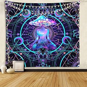 Trippy Tapestry Psychedelic Wall Hanging Mushroom Chakra Wall Blanket Decor for Home, Bedroom, Living Room and Dorm 59x59 Inches
