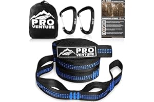 Pro Venture Hammock Straps and Carabiners Set | 22 Feet Total, 44+2 Loops | 1200lbs Breaking Strength (500lbs Rated) | Non-Stretch, Lightweight, Portable - Quick Setup | Heavy Duty, Tree Friendly