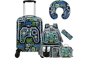 Inprof Kid’s Luggage Set 5 Piece Suitcase Set 16’’ Hardside Luggage with Spinner Wheels Girls Boys Carry on Luggage Travel Rolling Luggage Airline Approved
