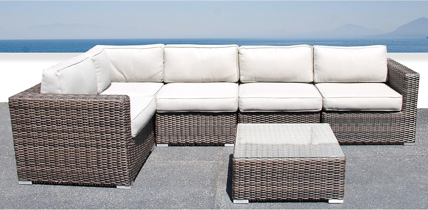 Amazon Com Living Source International Sectional Sofa Wicker Furniture Outdoor Wicker Patio Furniture Sofa Garden Furniture Set Brown Garden Outdoor