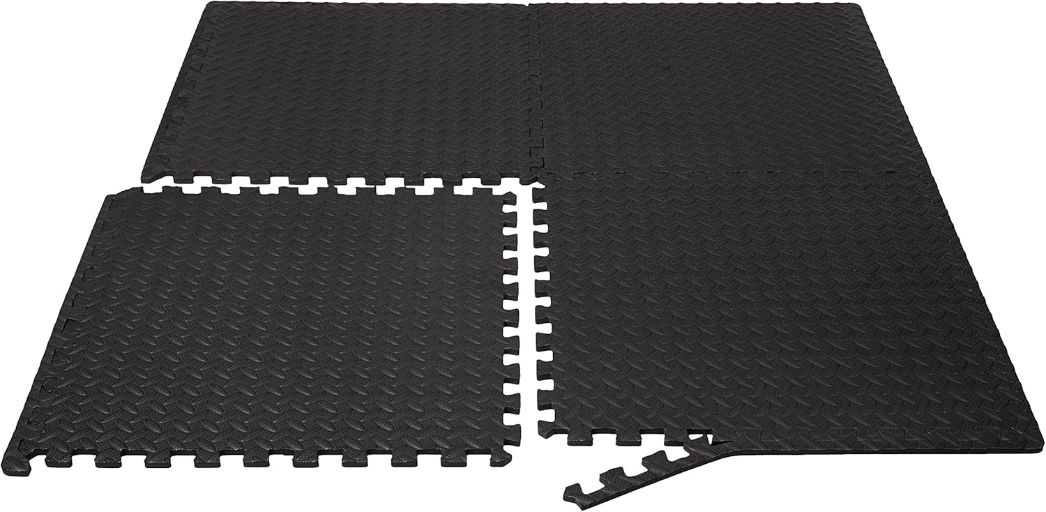 Basics Foam Interlocking Exercise Gym Floor Mat Tiles - Pack of 6, 24 x 24 x .5 Inches, Black : Sports & Outdoors