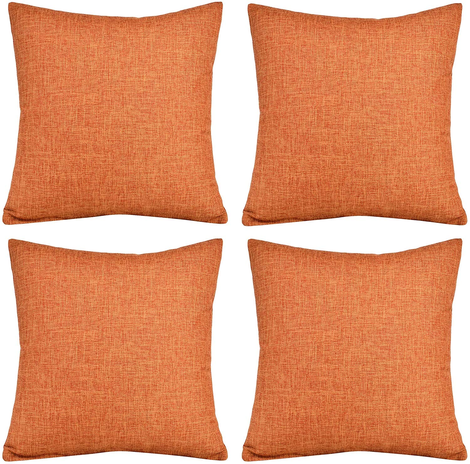 GONOVE Cushion Covers 55×55cm Solid Soft Cotton Linen Throw Pillow Cover Set of 4 Decorative Plain Pillowcase Square Cushion Cover for Home Sofa Bed Chair Décor, Orange