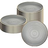 Restaurantware Plastic Plates 20 Pcs 7.25" Gold Rimmed Disposable Plates Heavy-Duty Black Translucent Rippled Plastic Dinner Servers for Party, Weddings, Salads, Desserts, and Appetizers