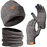 LOKZEER Winter Beanie Scarf Gloves Set for Men Women - Thermal Wool Lining Knit Beanies & Touchscreen Gloves (One Size)