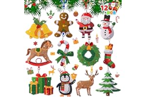 JOYIN 12 Pcs Christmas Diamond Art Ornaments Kit, 5D DIY Craft with Keychains for Kids, Diamond Art Activities, Xmas Rhinesto