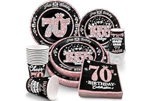 algpty 70th Birthday Decorations Rose Gold, Service for 30, Vintage 70th Birthday Party Supplies Includes Rose Gold 1955 Plates, Napkins,Cups, Plates and Napkins for Women