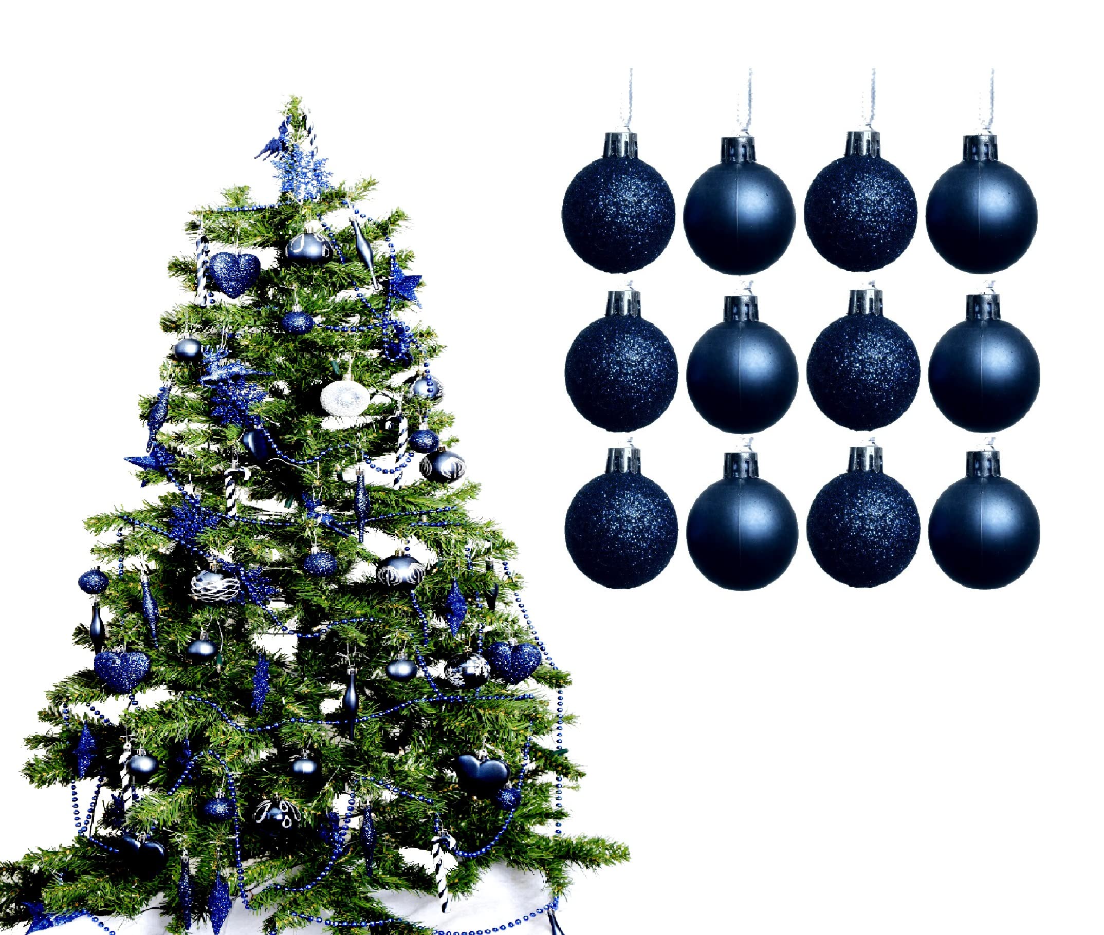 Simply Products Christmas Baubles 3.8cm - Great Christmas Tree Hanging Ball Decorations, Matte & Glitter Baubles Pack of 12-3.8cm (Navy Matte & Glitter)
