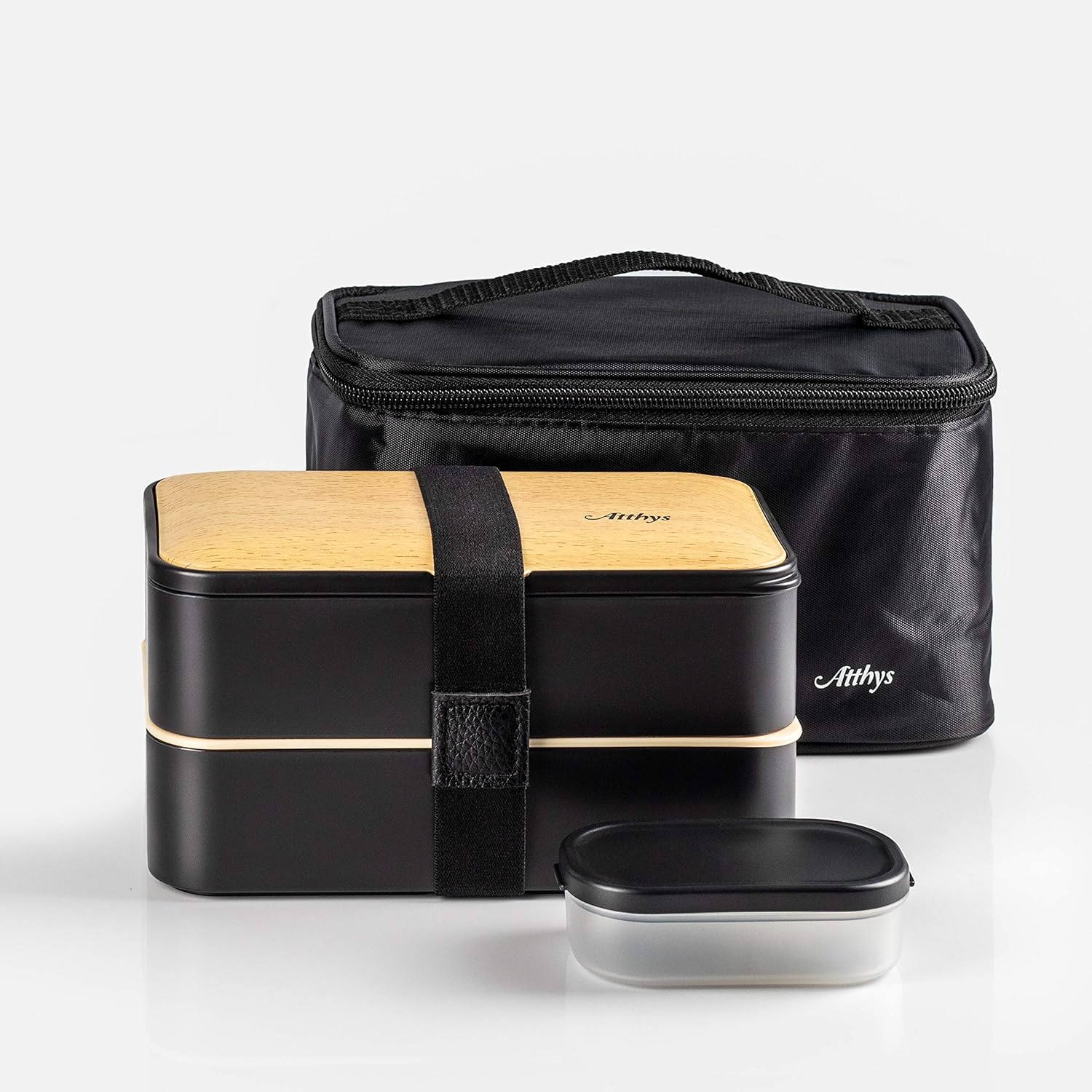Atthys® Lunch Box Bambou Noir + Sac Isotherme Bento Japonais Design 3