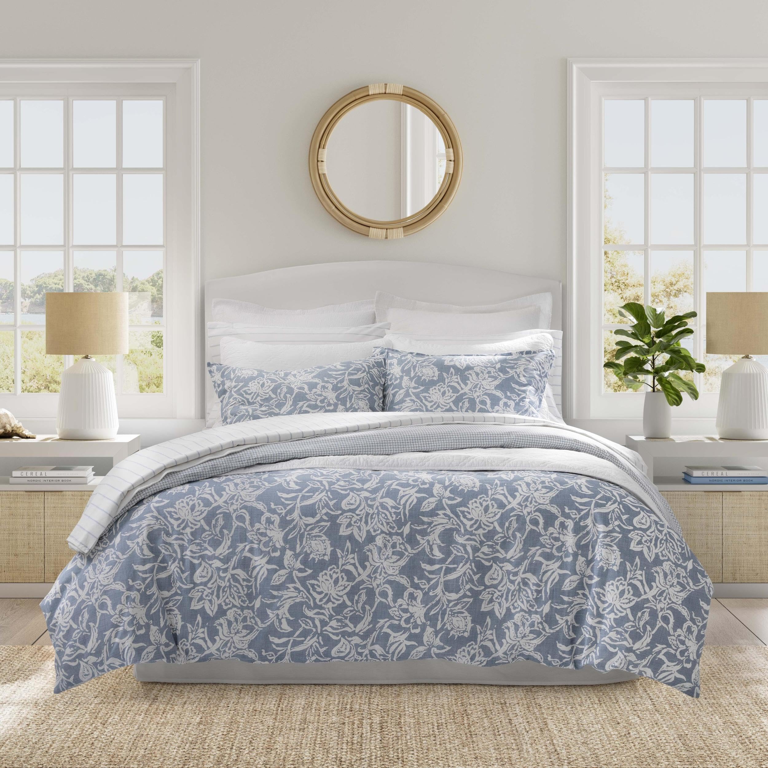 Photo 1 of  red color Nautica - Twin Duvet Cover Set, Reversible Cotton Bedding with Matching Shams, Elegant Floral Home Decor (Tortola Blue, Twin)