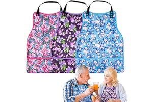 ZINGTERRA Adult Bibs with Crumb Catcher,3Pack Adjustable Bibs for Eating,Waterproof Washable Adult Clothing Protectors,Reusable Large Feeding Bib for Women Men Elderly Seniors